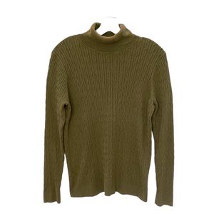 Talbots olive green ribbed neck baby cable turtleneck sweater size extra large